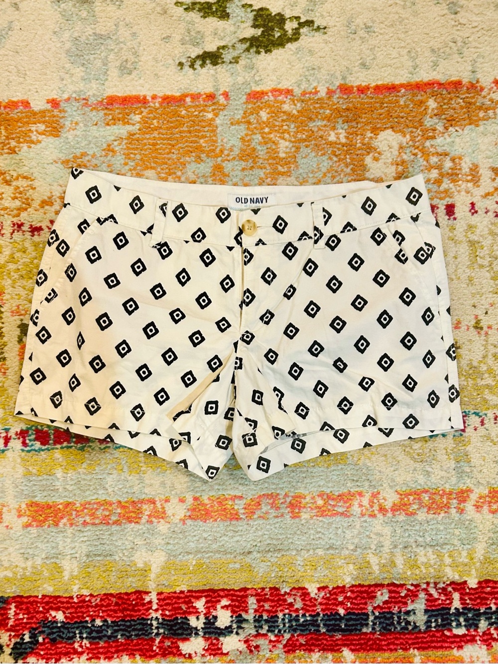 Old Navy White Shorts with Black Diamond Print